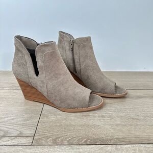Women's Suede Peep-Toe Wedge Booties